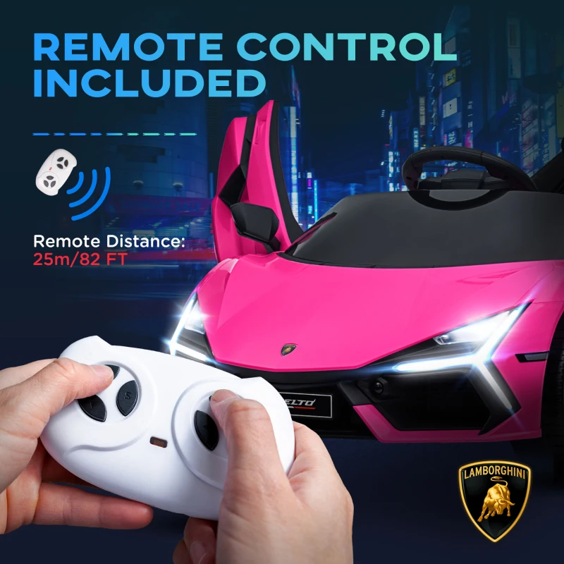 Qaba Lamborghini Revuelto Licensed 12V Kids Ride on Car Electric Car w/ Hydraulic Doors, Remote, Transport Wheels, Pink
