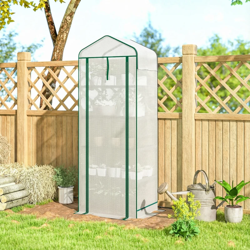 Outsunny Mini Greenhouse with Screen Roof, 5 Tier Portable Small Greenhouse with High Strength PE Cover, White