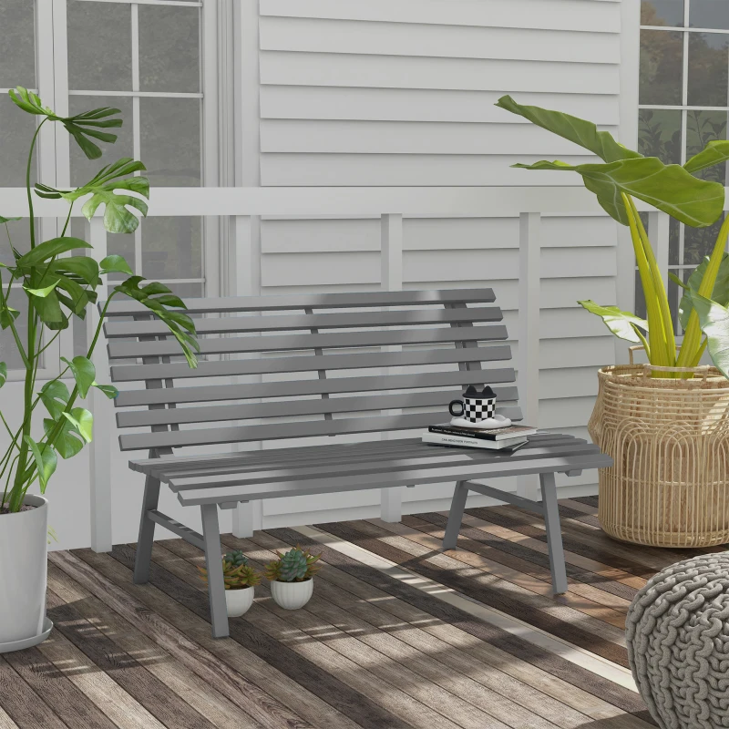Outsunny Outdoor Bench Patio Bench, Aluminum Lightweight Park Bench with Slatted Seat for Lawn, Park, Deck, Grey