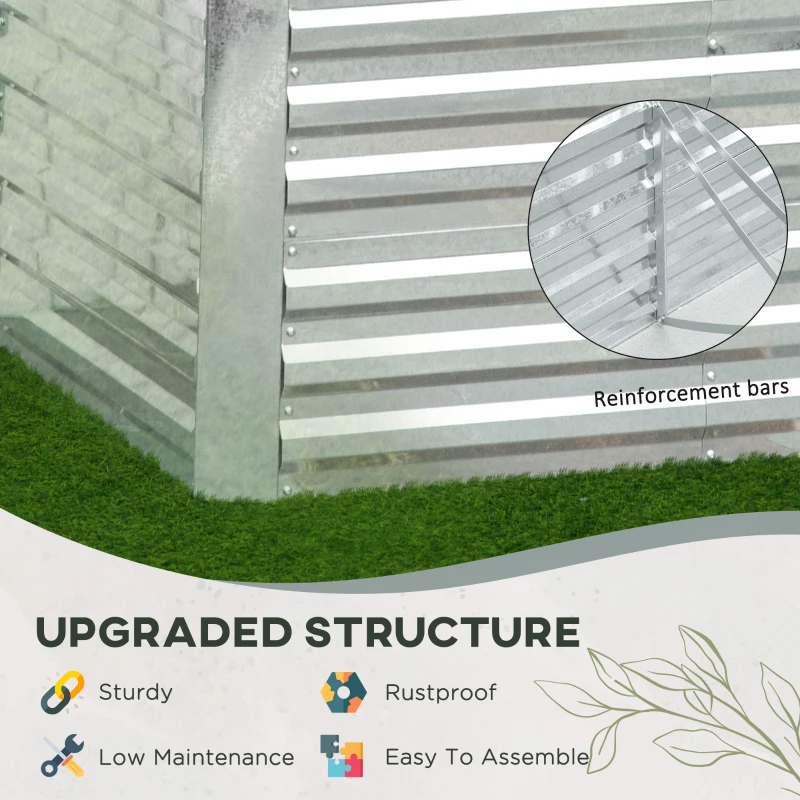 Outsunny 4' x 3' x 2' Raised Garden Bed with Support Rod, Steel Frame Elevated Planter Box, Silver