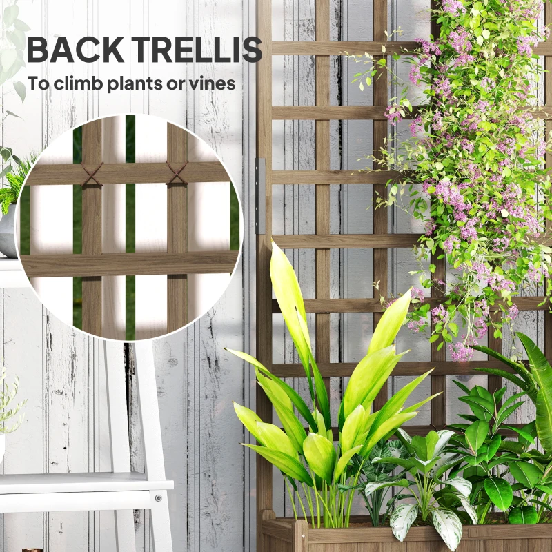 Outsunny Wooden Planter with Trellis, Raised Garden Bed with Wheels, Drainage Holes for Climbing Plants, Flowers, Brown