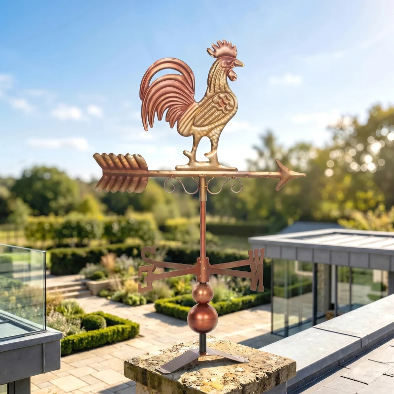 Outsunny Metal Rooster Weathervane, Roof Mount Wind Direction Indicator, Outdoor Weather Vanes