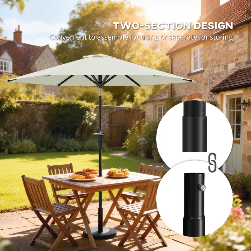 Outsunny Patio Sun Umbrella, Outdoor Parasol with 6 Ribs, Cream White