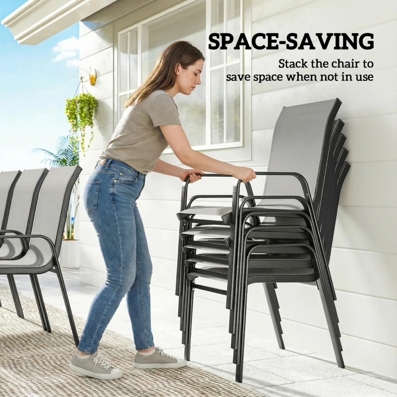 Outsunny 9 Pieces Patio Set with Stackable Chairs, Patio Dining Set with Glass Top for Garden, Patio, Backyard, Light Grey
