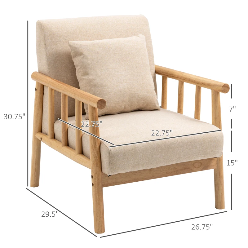 HOMCOM 24.5" Single Couch for Small Spaces, Modern Sofa for Bedroom, Living Room Furniture, Upholstered Small Couch with Throw Pillow and Wood Legs, Set of 2, Beige