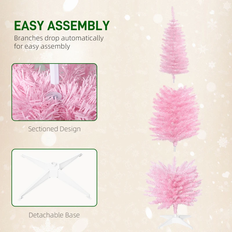 HOMCOM 6' Artificial Pencil Christmas Tree, Slim Xmas Tree with 390 Realistic Branch Tips and Plastic Stand, Pink