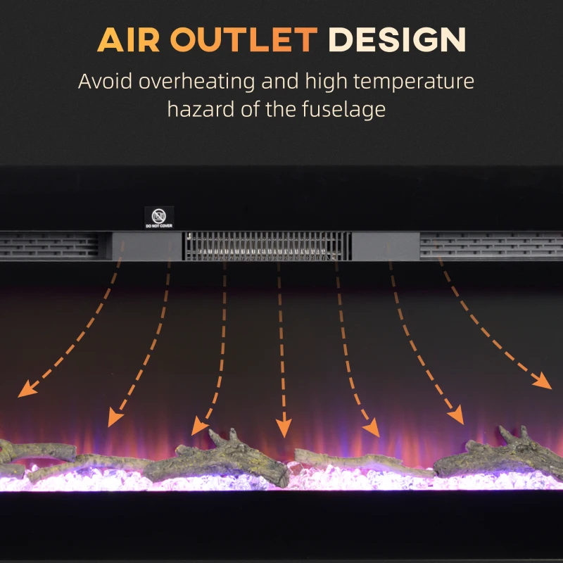 HOMCOM 50" Recessed or Wall Mounted Electric Fireplace Heater with Remote Control, Adjustable Flame Color and Brightness
