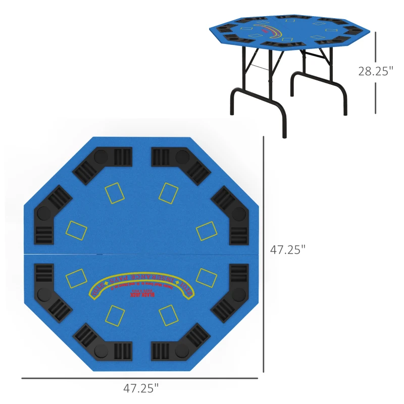 Soozier Foldable Poker Table Blackjack Texas Holdem Poker Game Table with Chips Tray & Cup Holders, 47" Octagon, Blue