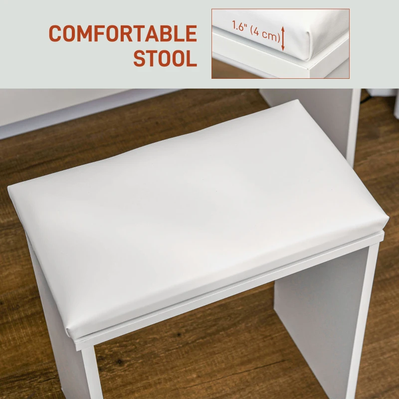 HOMCOM Makeup Vanity Desk Set with Stool, Dressing Table with LED Lighting Mirror, Drawers, for Bedroom, White