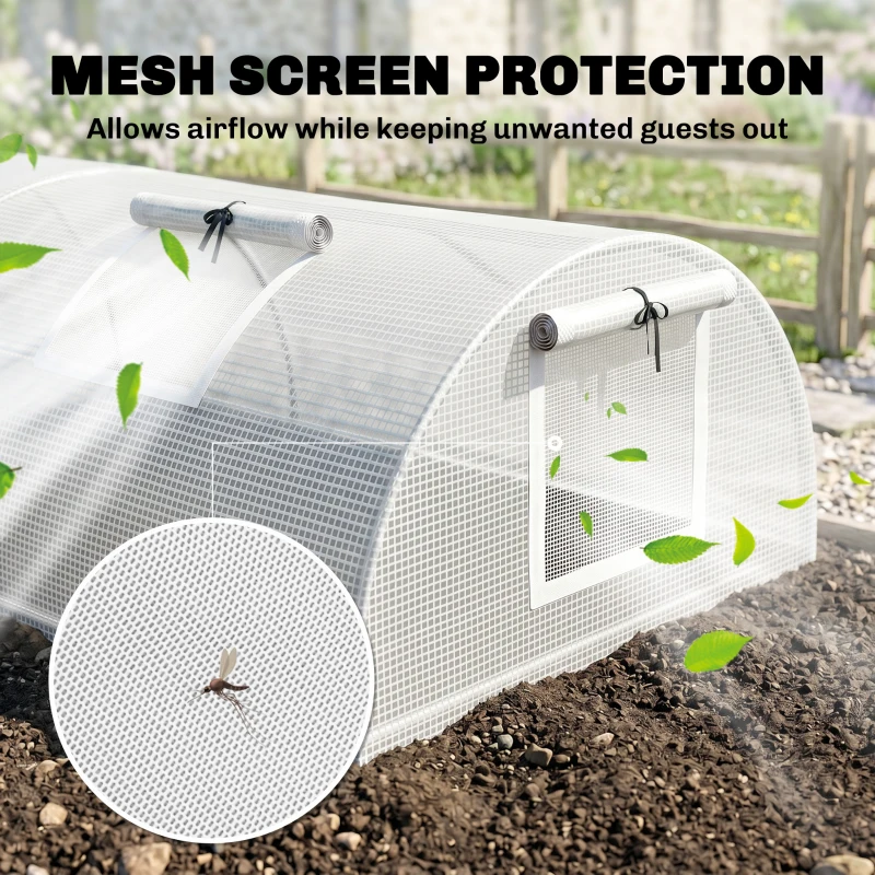 Outsunny Portable Mini Greenhouse, Tunnel Growing Tent with 5 Mesh Windows and Steel Frame,7' x 3' x 2', White