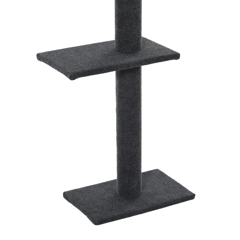 PawHut Floor-to-Ceiling Cat Tree Climbing Tower with Sisal-Covered Scratching Posts Natural Cat Tree Activity Center for Kittens Tower Furniture, Gray