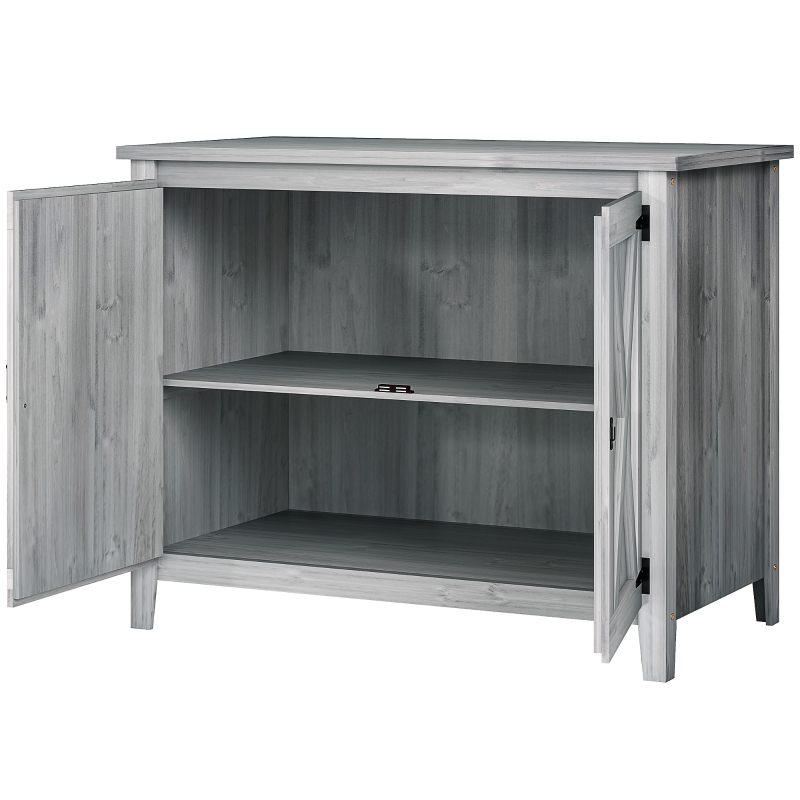 Outsunny Wooden Outdoor Storage Cabinet, Garden Shed Potting Shed with Shelf and Double Doors, Light Gray
