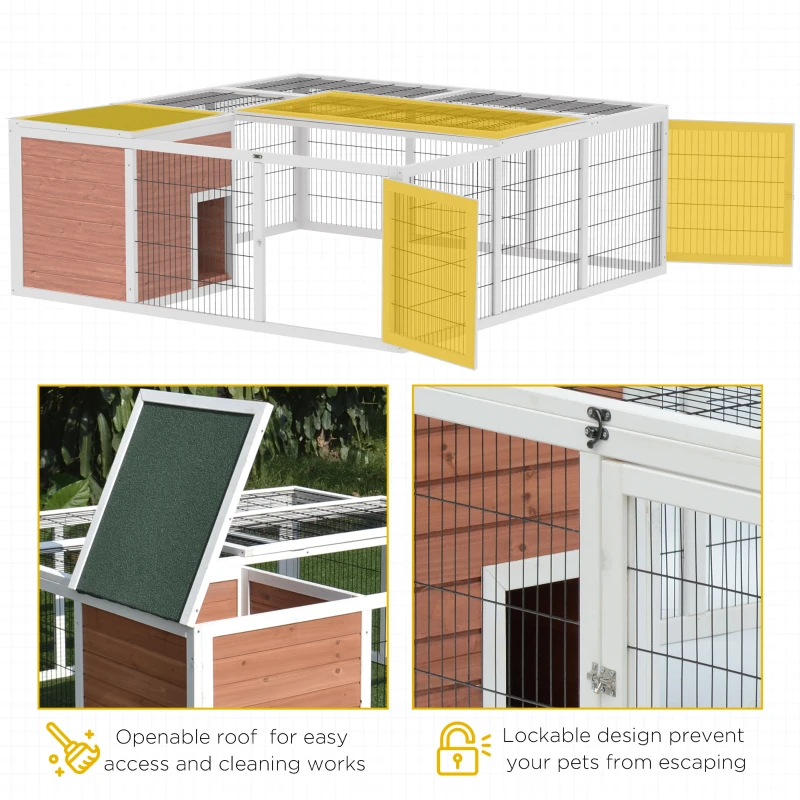 PawHut 64" Outdoor Rabbit Hutch Playpen, Wooden Tortoise House Habitat, Bunny Cage with Run and Enclosed Cover, for Rabbits, Chickens, Ducks, Indoor, Brown