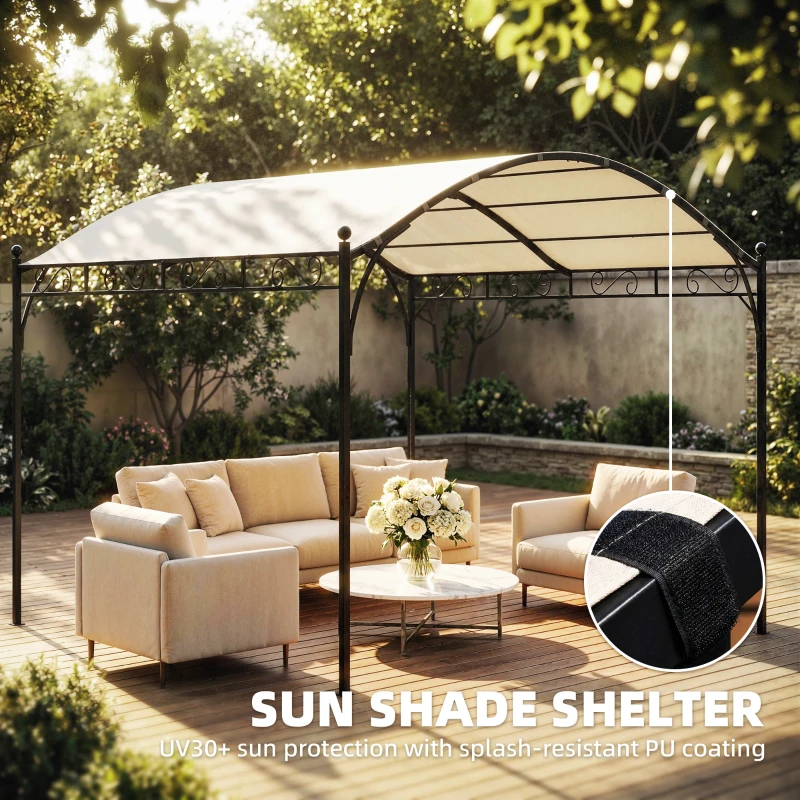 Outsunny 10' x 10' Outdoor Pergola with UV30+ Canopy Galvanized Steel Frame Sun Shade with Arched Top, Cream White