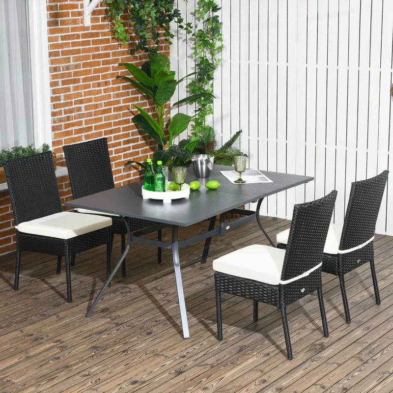 Outsunny 4 PE Rattan Outdoor Dining Chairs with Cushions, Patio Wicker Dining Chairs with Backrest, Black
