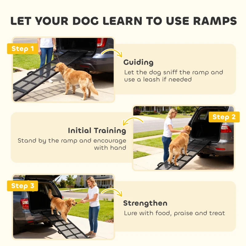 PawHut Dog Car Ramp, 75" x 20" Extra Long and Wide, Non-Slip Surface, Folding Portable Pet Ramp for Large, Small & Senior Dogs