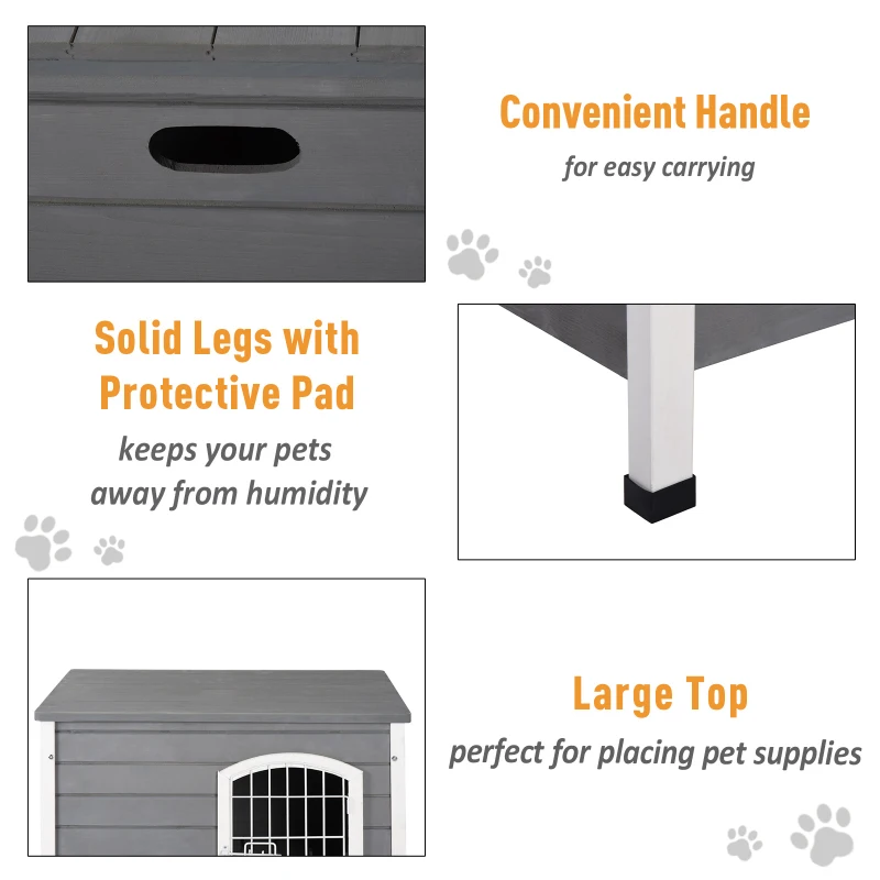 PawHut 31"L Wooden Decorative Dog Cage Kennel Wire Door with Lock Small Animal House with Openable Top Removable Bottom Gray