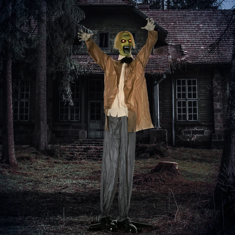 Outsunny 72" Life Size Outdoor Halloween Decorations Zombie, Animated Prop Animatronic Decor with Sound and Motion Activated, Light Up Eyes, Howling Sound