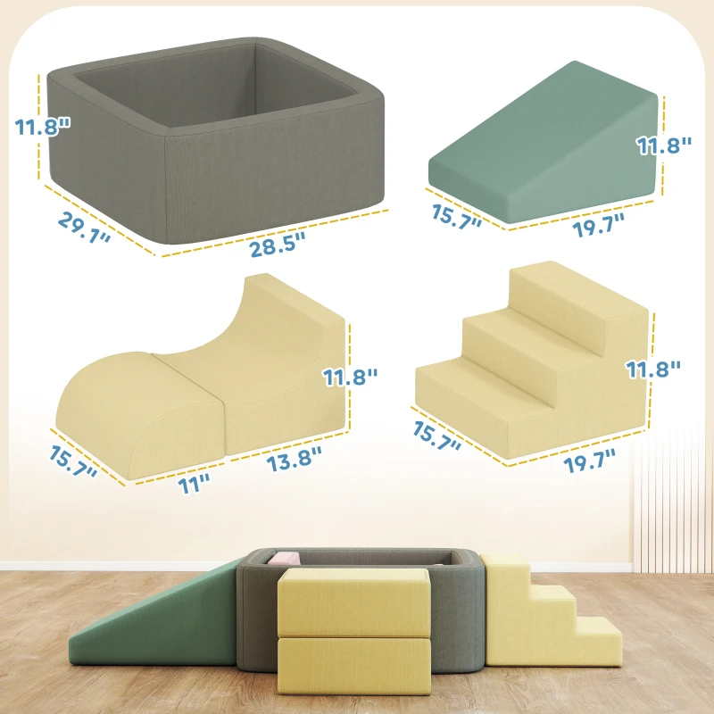 Qaba 7-Piece Modular Foam Baby Climbing Blocks with Corduroy Covers, Indoor Activity Set for 3-6, Multicolor