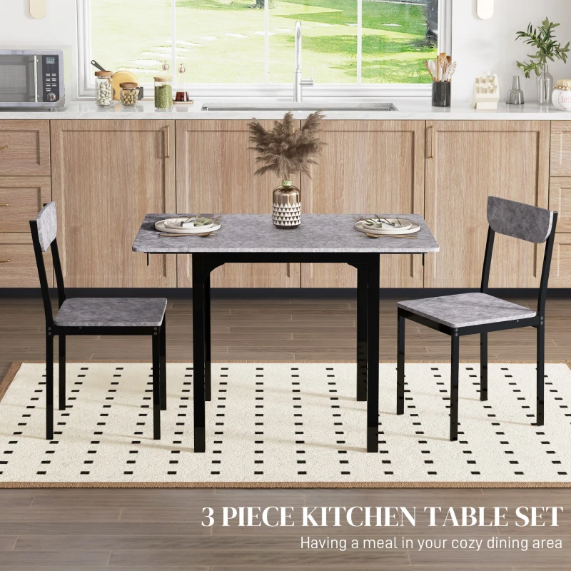 HOMCOM Foldable Dining Table Set for 2, Drop-Leaf Kitchen Table with 2 Chairs for Apartments, Studios, Natural Drop-leaf Dining Table Set Includes 2 Chairs