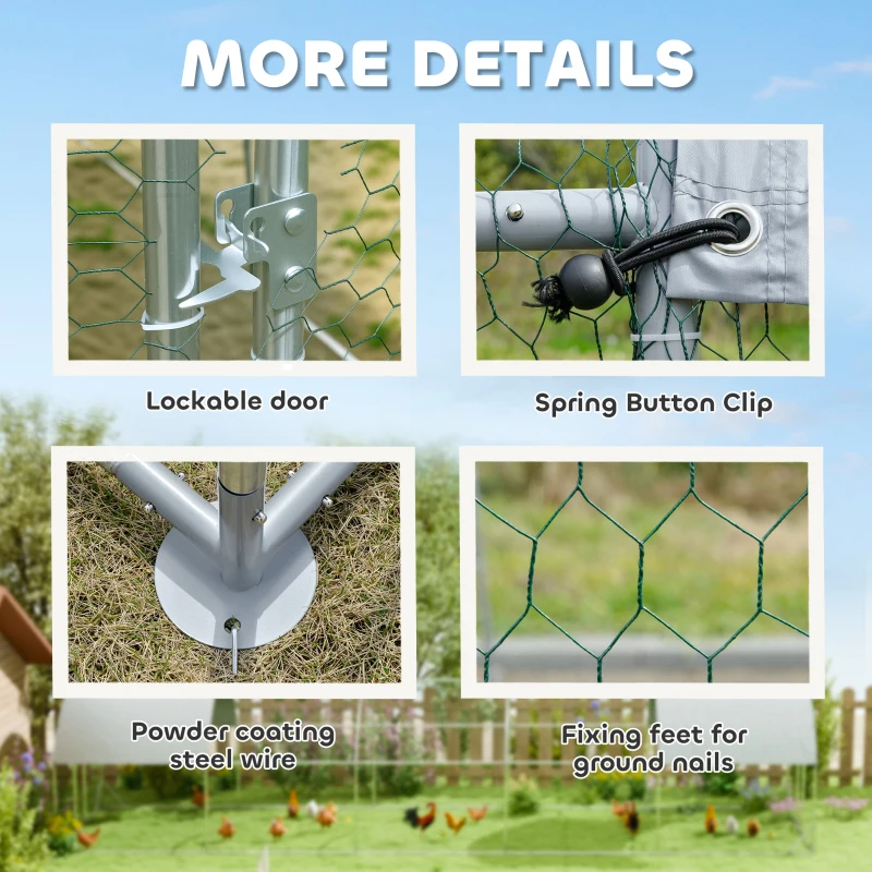 PawHut Galvanized Large Metal Chicken Coop Cage Walk-in Enclosure Poultry Hen Run House Playpen Rabbit Hutch with Cover for Outdoor Backyard