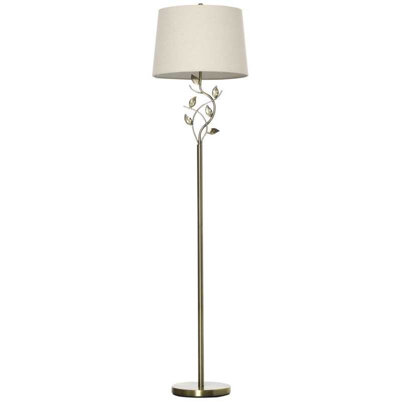 HOMCOM Traditional Floor Lamp with Leaf Design and Tapered Lampshade, Standing Lamp for Living Room, Bedroom, Office, Antique Bronze