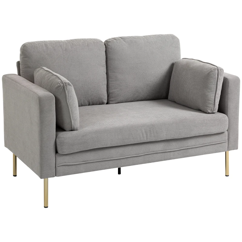 HOMCOM Loveseat Sofa, 55" Small Sofa Couch with 2 Pillows, Metal Legs for Living Room, Bedroom, Apartment, Grey