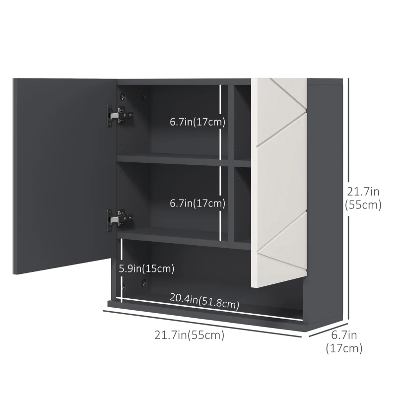 kleankin Medicine Cabinet, Wall Mounted Medicine Cabinet with Mirror with Mirrored Door, Adjustable Shelf and Soft Close Mechanism, Light Grey