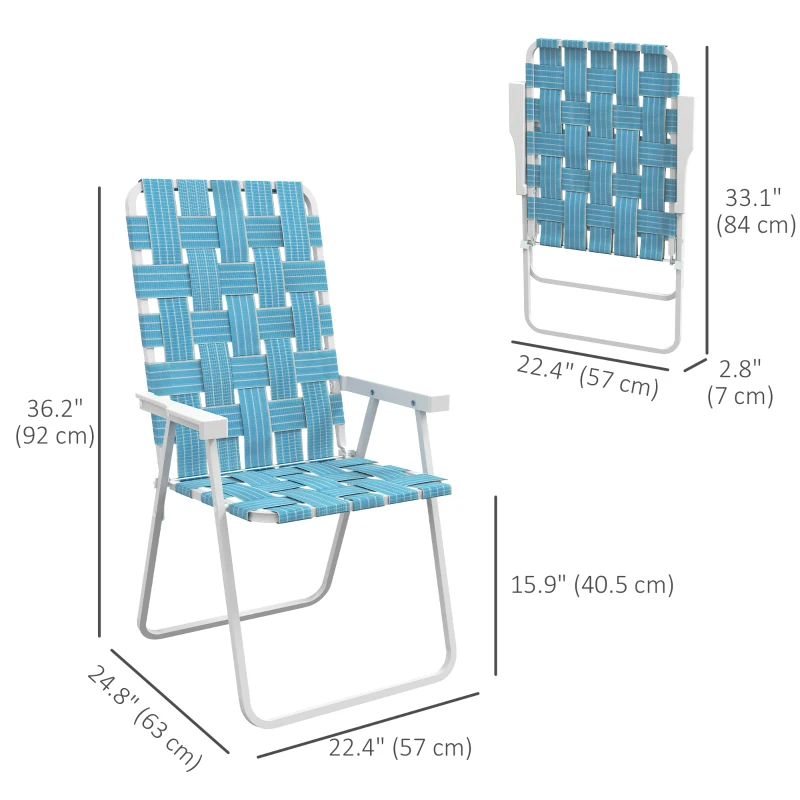 Outsunny Set of 2 Folding Patio Chairs, Portable Chair Set with Armrests for Camping, Garden, Pool, Beach, Backyard, Blue