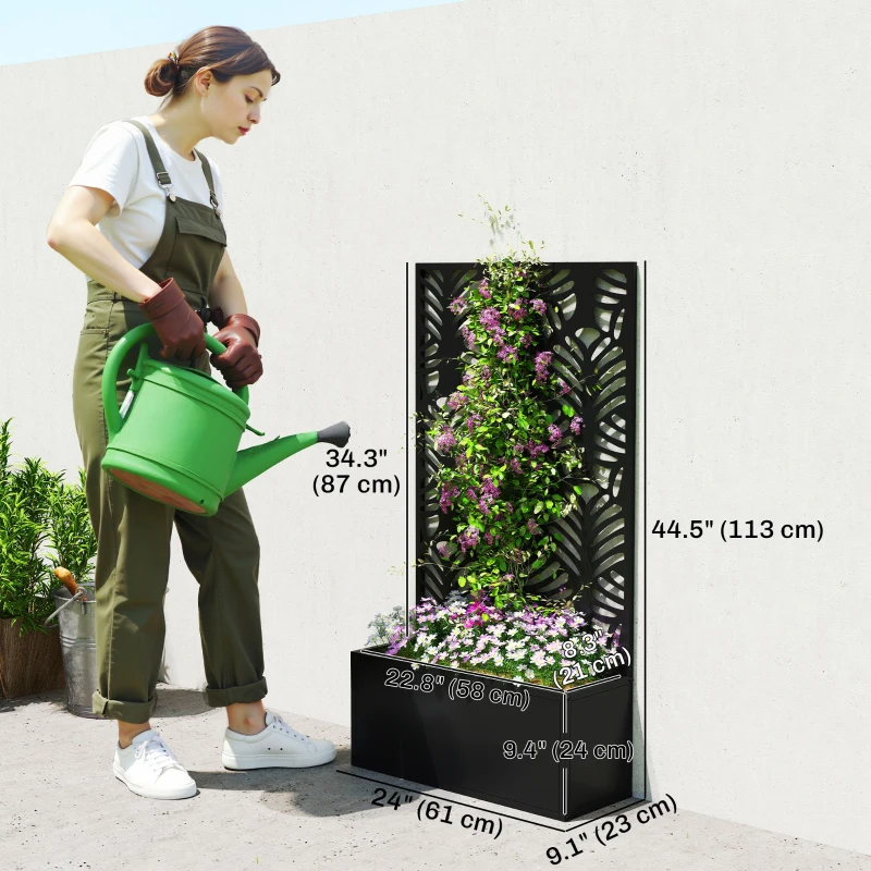 Outsunny Metal Garden Bed with Trellis for Climbing Plants, Freestanding or Wall Mounted Flower Bed for Garden, Patio, Balcony