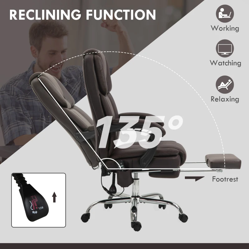 Vinsetto Massage Office Chair, Reclining Executive Office Chair with 6-Point Vibration, Footrest and High Back, Dark Brown