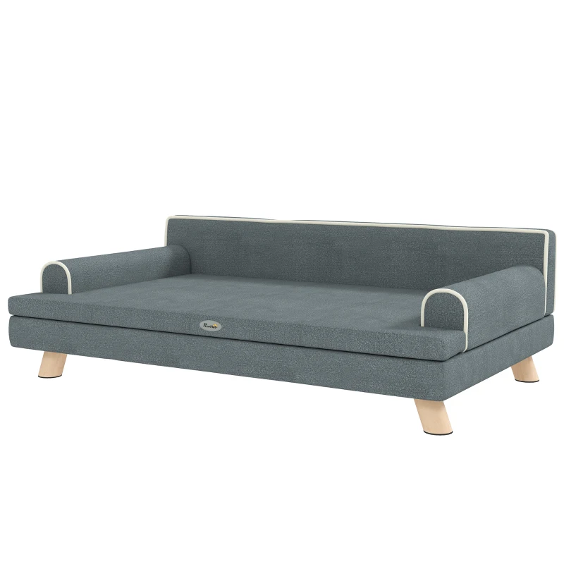 PawHut Dog Bed, Large Dog Couch with Washable Cover, Wooden Legs, Elevated Fancy Foam Pet Sofa for Medium & Large Breeds, Gray