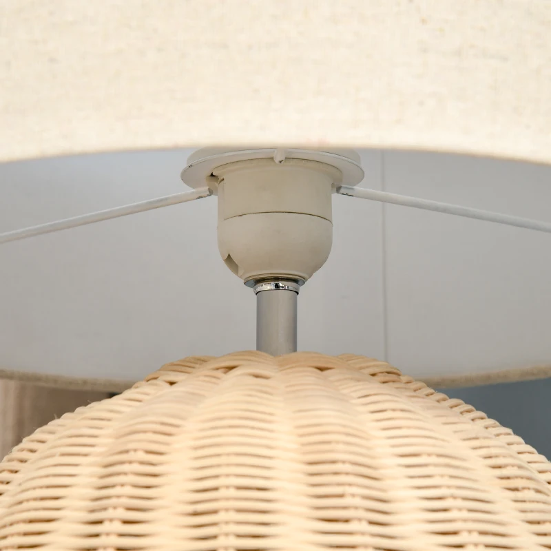 HOMCOM Nautical Style Table Lamp, Bedside Reading Light with White Fabric Lampshade and Rattan Base for E26 LED or Halogen Bulb for Living Room, Natural