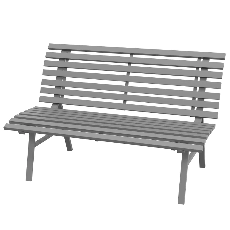 Outsunny Outdoor Bench Patio Bench, Aluminum Lightweight Park Bench with Slatted Seat for Lawn, Park, Deck, Grey