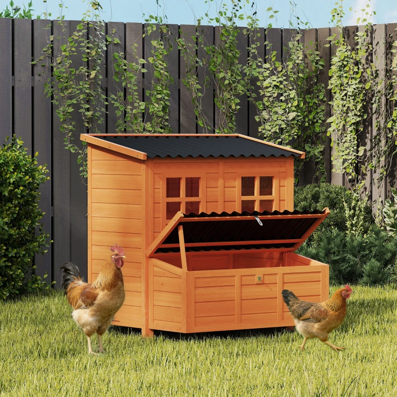 PawHut Wooden Chicken Coop with Nesting Box, Pull-Out Tray, Waterproof Roof, 39" Chicken House for 2-4 Chickens, Rabbits