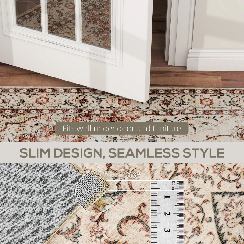HOMCOM Area Rug 5x7, Machine Washable Rug, Non-Slip Classical Floral Print Floor Carpet for Living Room, Bedroom, Mixed-Brown