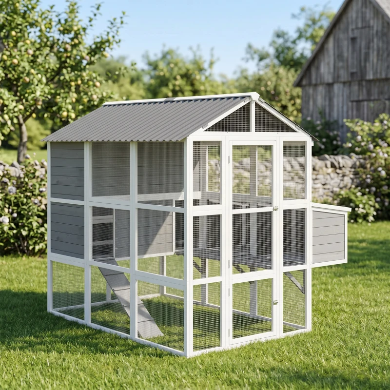 PawHut 77" Large Chicken Coop for 6-8 Chickens, Outdoor Wooden Hen House Poultry Cage with Run, Nesting Boxes, Waterproof Roof