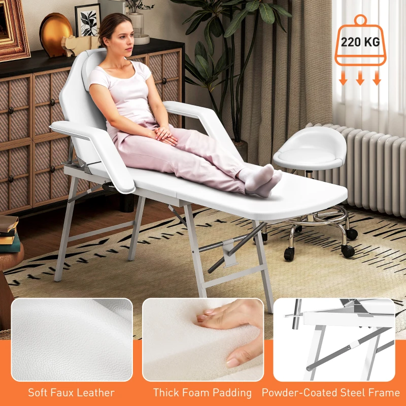 HOMCOM Portable Massage Table, Foldable Massage Bed, White