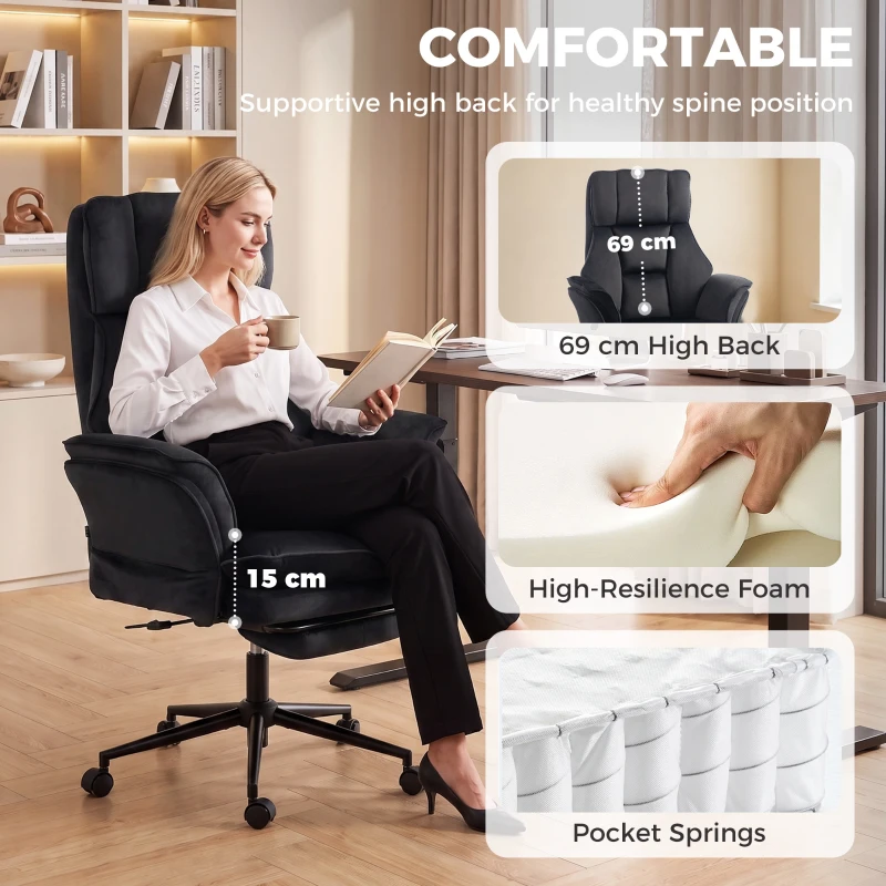 HOMCOM Cross Legged Office Chair with Footrest, 396 lbs Reclining Computer Desk Chair with High Back, Flip-up Armrests, Black