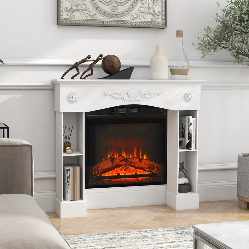HOMCOM Baroque Fireplace Mantel, Freestanding Fireplace Surround with Leg for Electric Fireplaces, 45.3" W x 39.4" H, White