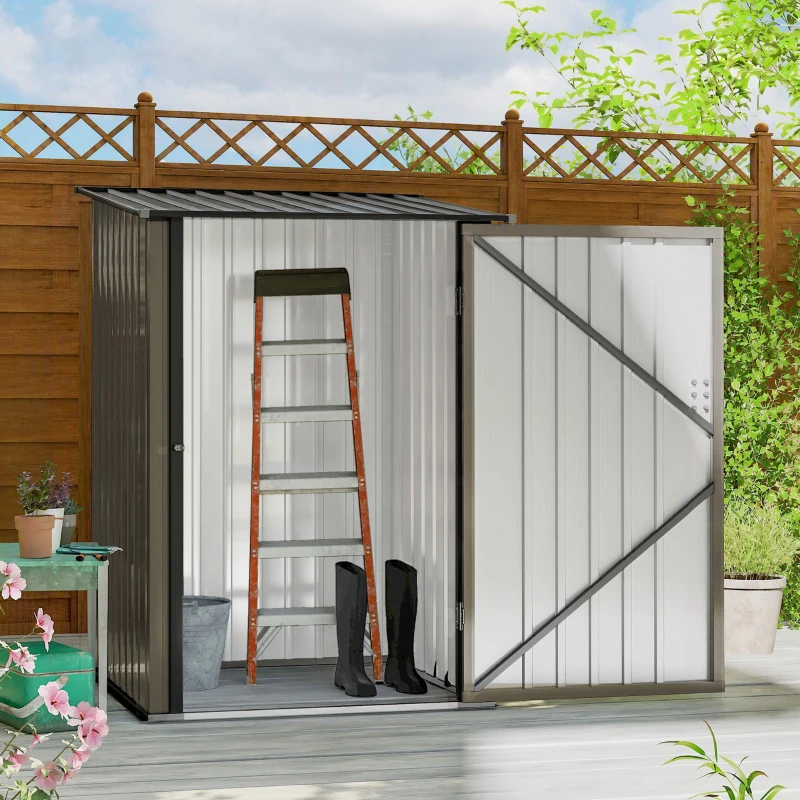 Outsunny Outdoor 3.3' x 3.4' Lean-to Garden Storage Shed, Galvanized Steel Tool House with Lockable Door for Patio, Brown
