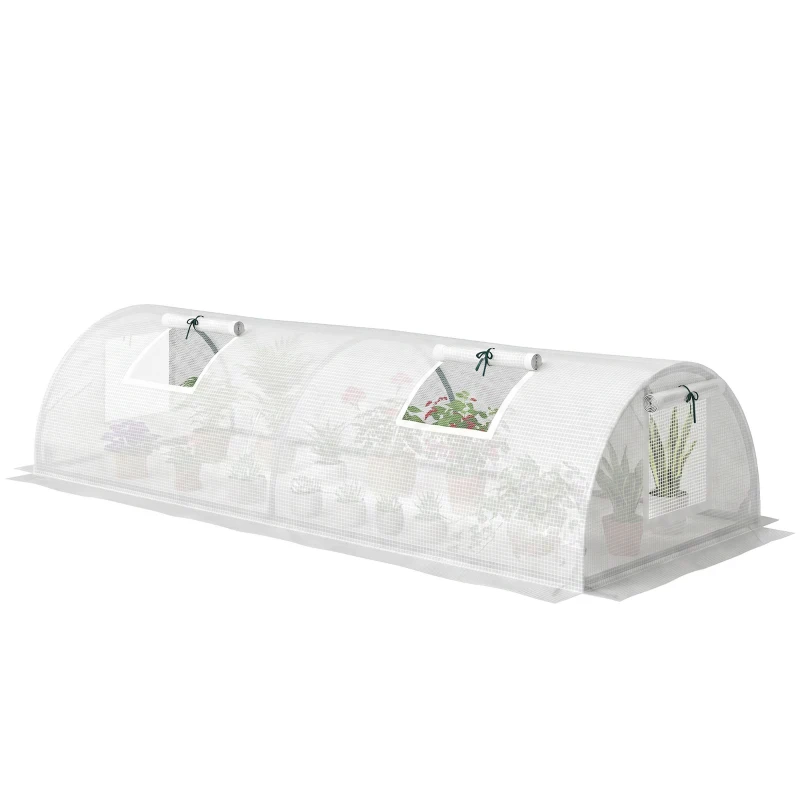 Outsunny Portable Mini Greenhouse, Tunnel Growing Tent with 5 Mesh Windows and Steel Frame,7' x 3' x 2', White