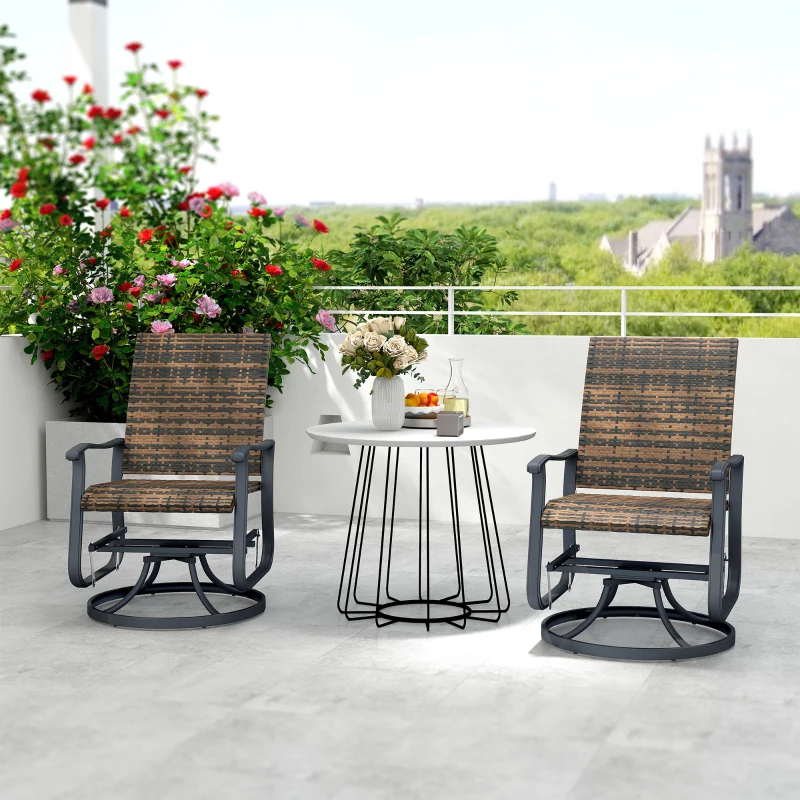 Outsunny Wicker Rattan Swivel Patio Glider Chair Set of 2, Outdoor Glider Chair with Steel Frame, High Back, Brown