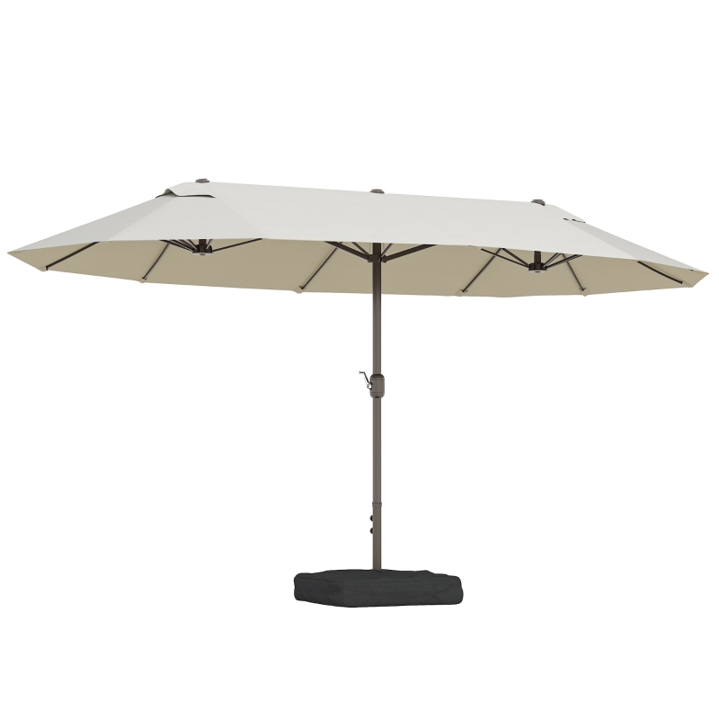 Outsunny 15' Outdoor Patio Umbrella with Twin Canopy Sunshade Steel Table Umbrella w/ Lift Crank, Cross Base, Sandbag, Cream