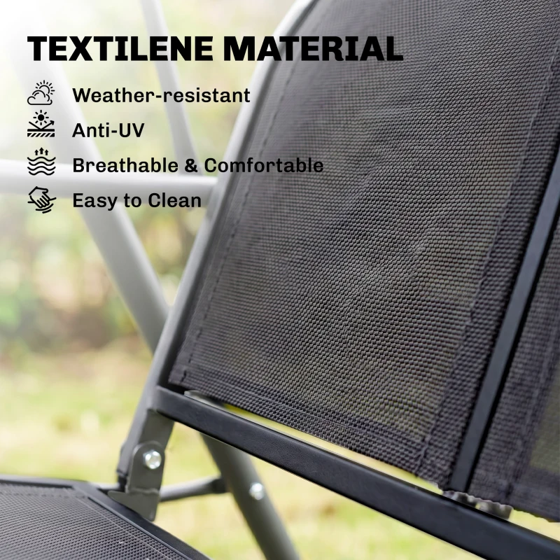 Outsunny 3-Seater Swing Chair Covered Garden Hammock A-Frame Outdoor Porch Glider Sling Seat with Adjustable Canopy Cover, Black