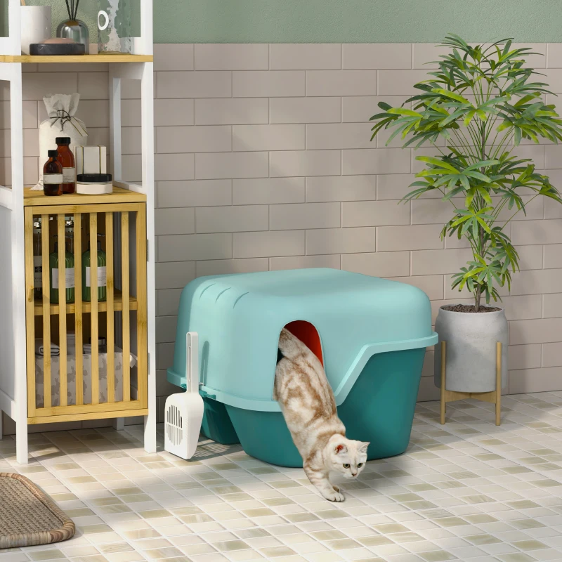 PawHut Cat Litter Box with Scoop, Easy to Clean & Openable Cover, Green