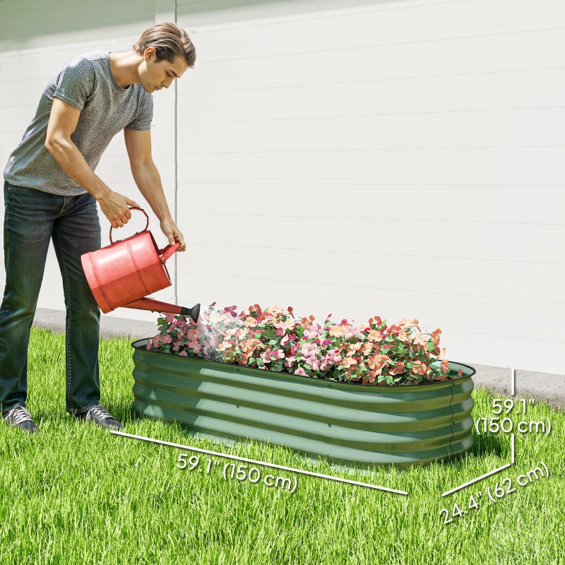 Outsunny 4.9' x 2' x 1' Large Outdoor Planter Box, Galvanized Raised Garden Bed with Metal Plant Stake, Green