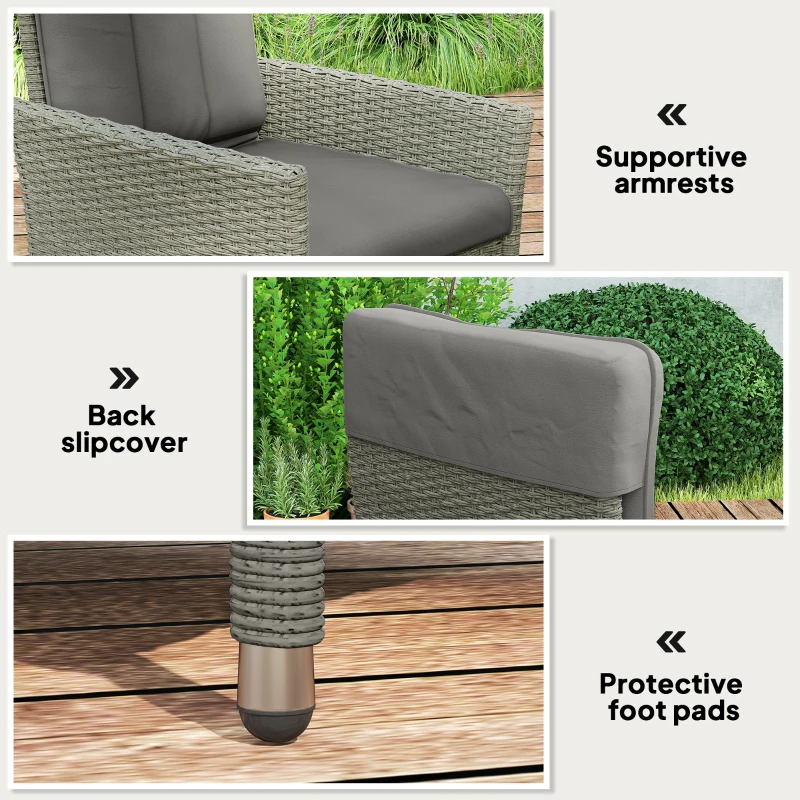 Outsunny Wicker Outdoor Recliner Chair, Wicker Reclining Patio Chair with Adjustable Backrest and Cushion, Grey