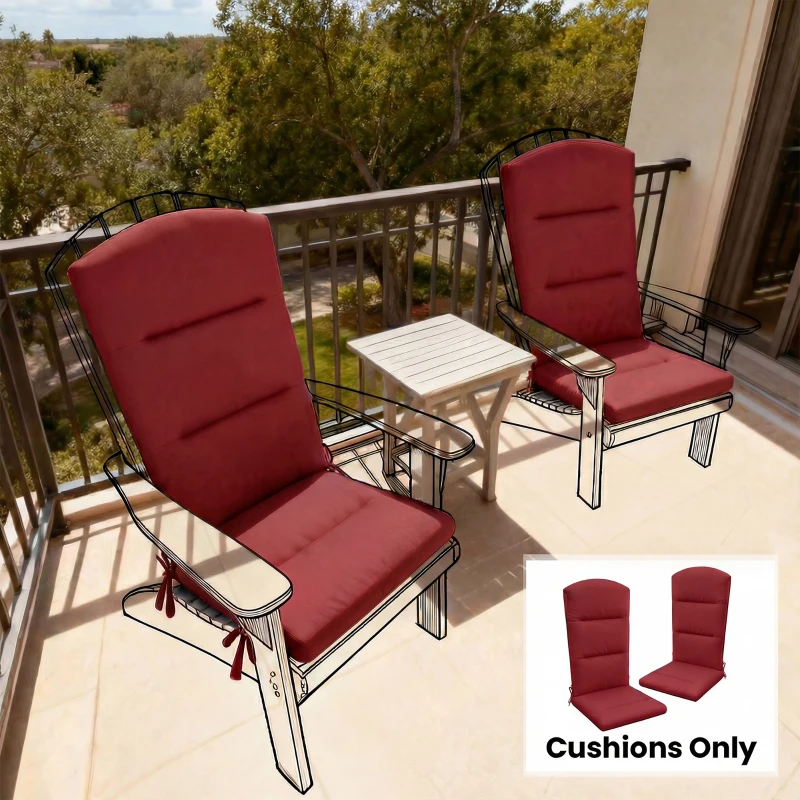 Outsunny Patio Chair Cushions for Adirondack Chair Replacement Cushions with Back and Ties, Set of 2,  Wine Red