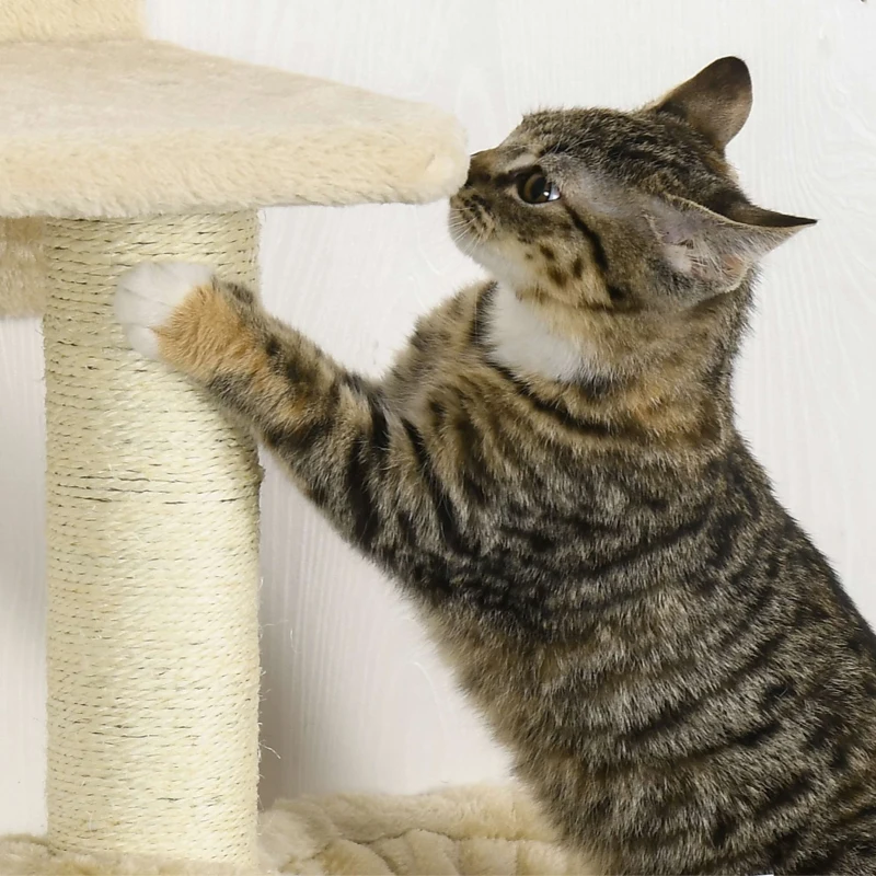 PawHut Wall-Mounted Cat Tree with Hammock for a Cute Cat Bed, Modern Cat Tree with Scratching Post & Cat Shelves, Climbing Playground Kitty Tower